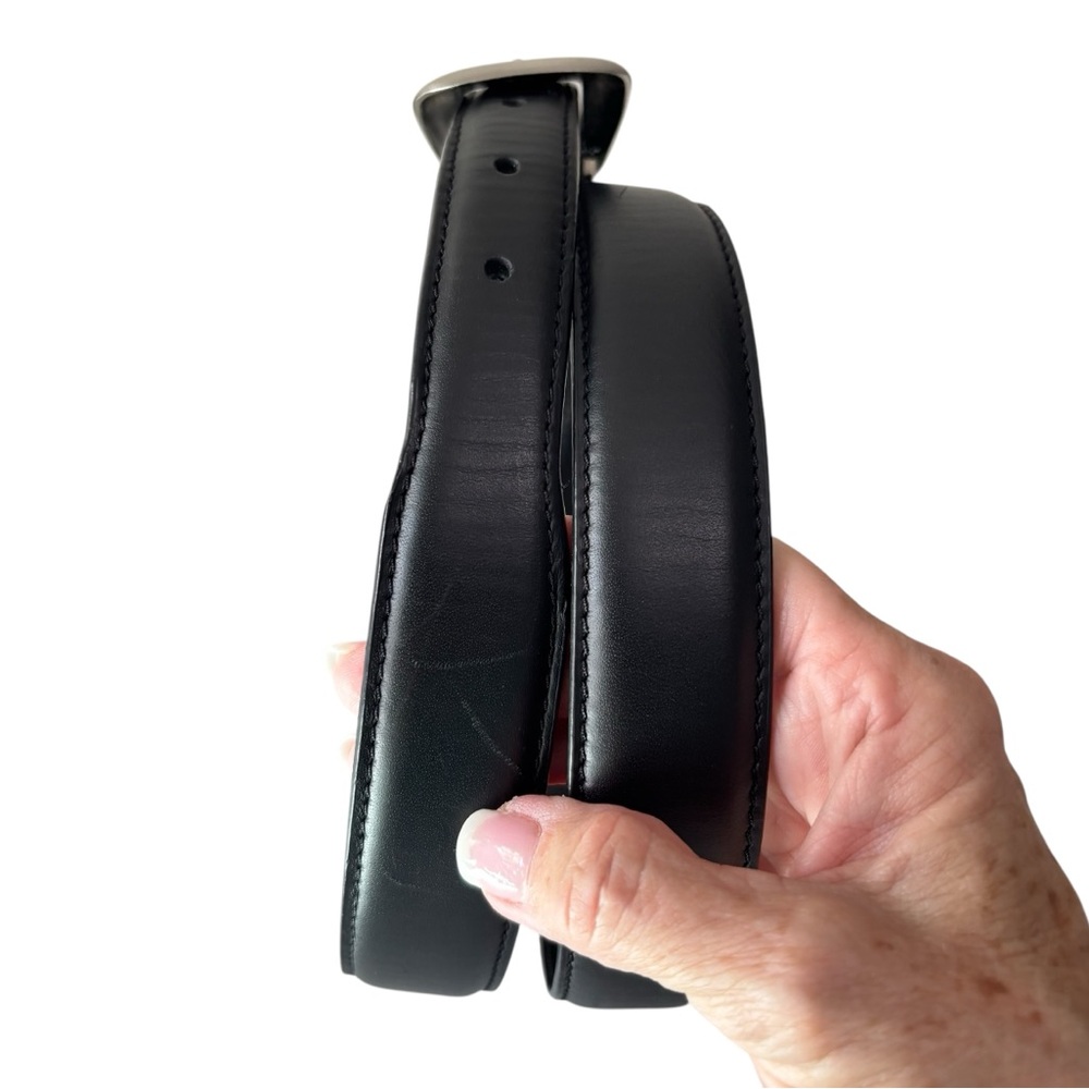 NOCONA BELT‎ CO - SIZE 42 - SILVER TONE-  MEN’s BLACK LEATHER BELT - EXC COND S7 - Picture 9 of 11